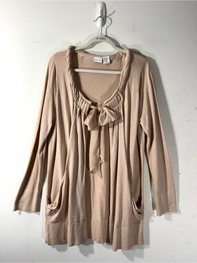 Newport News long Line Beige Cardigan Sweater with chiffon neckline XL
